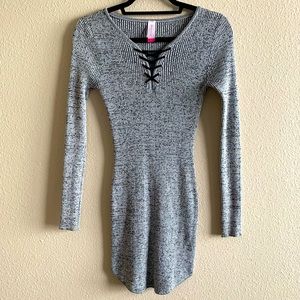 Grey Lace Up Sweater Dress